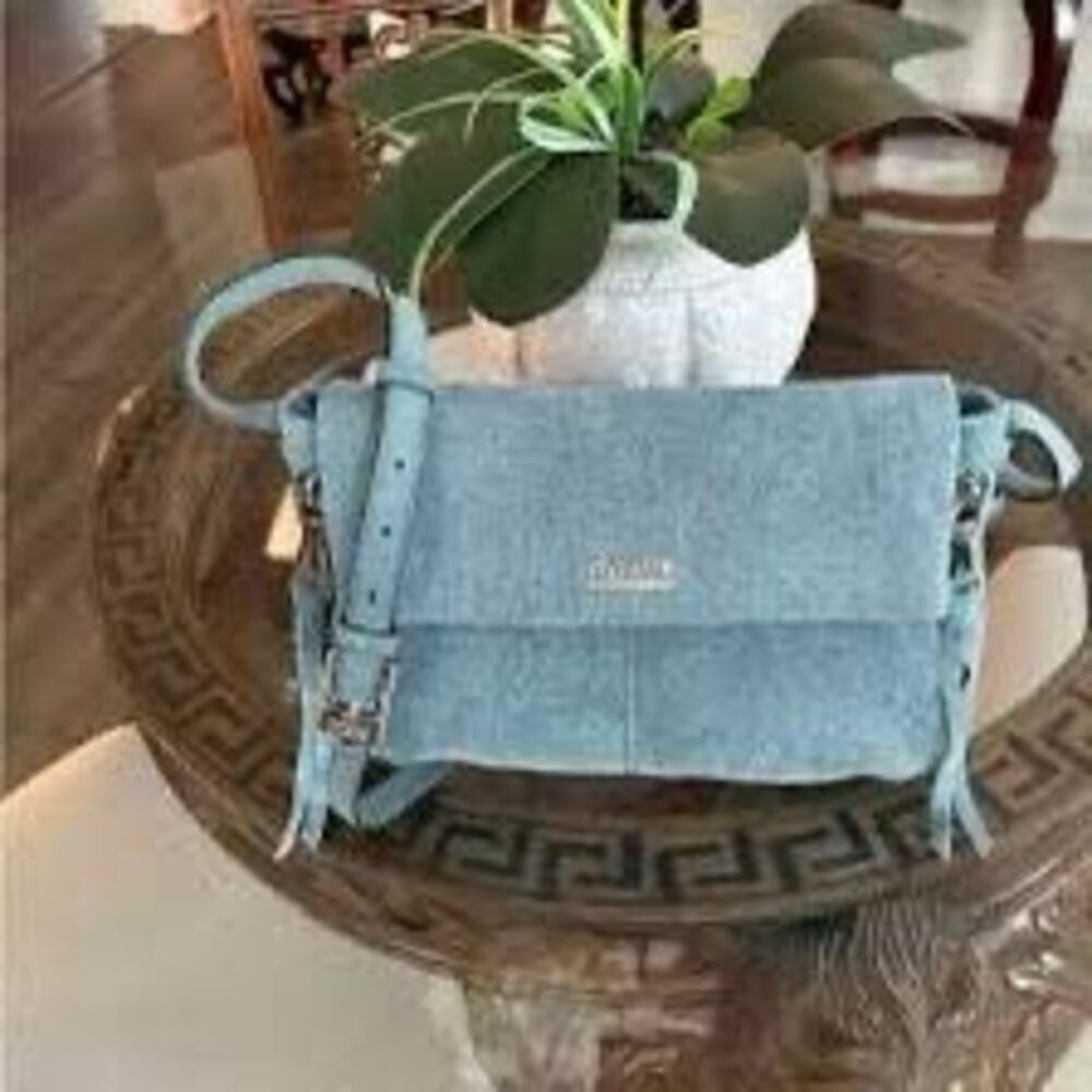 AIMEE KESTENBERG Women’s Light Blue Denim Fold-Over Flap Crossbody Bag